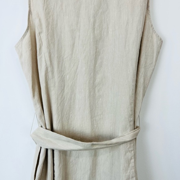 Hobbs Beige Linen Blend Sleeveless Tie Waist Button Up Shirt Dress UK 14 - Picture 11 of 16